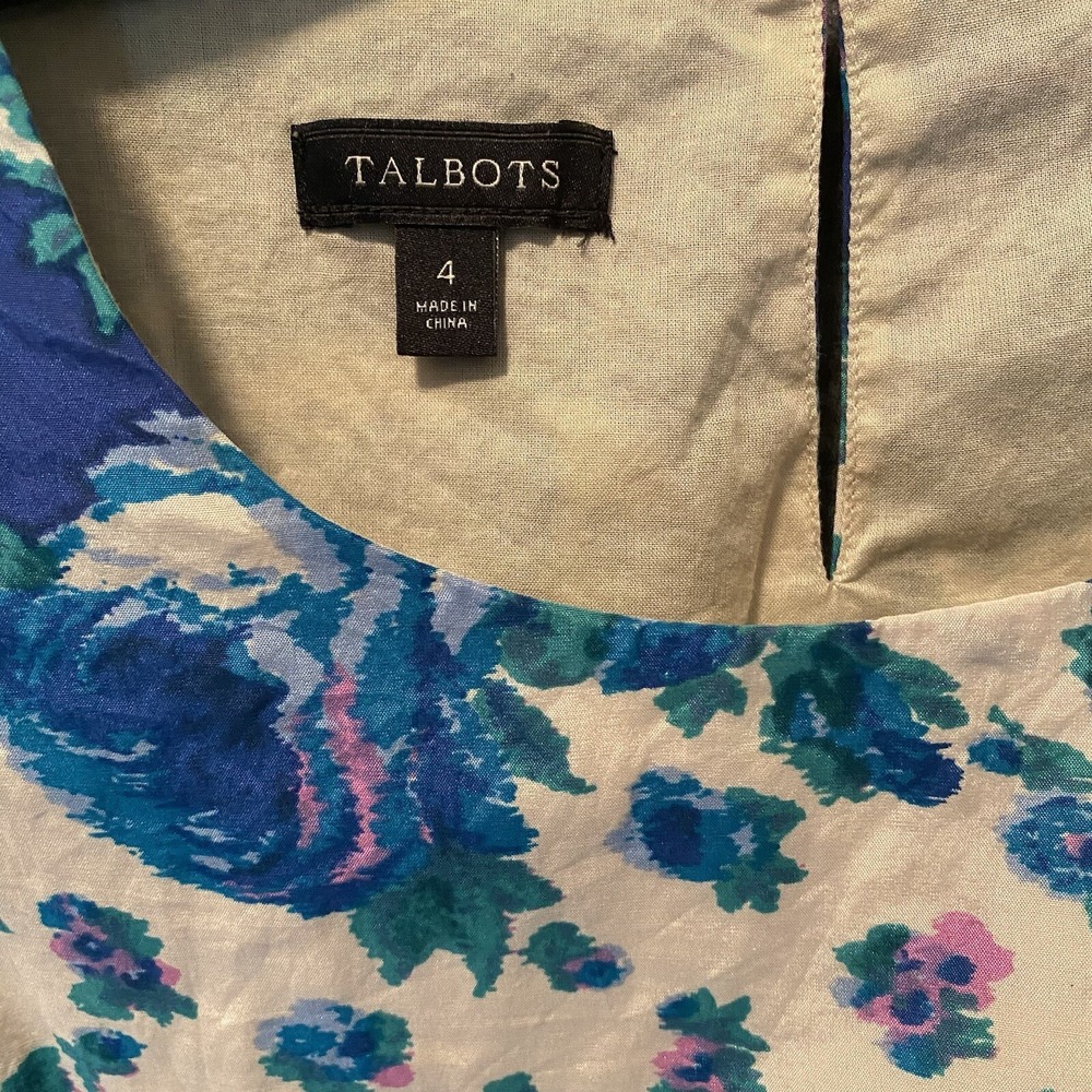 Talbots Top Womens 4 Blue‎ Green Floral Silk Blend Sleeveless Shell Tunic Blouse - Picture 2 of 9